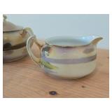 Handpainted Porcelain Lidded Sugar Bowl and Creamer