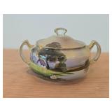 Handpainted Porcelain Lidded Sugar Bowl and Creamer