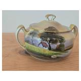 Handpainted Porcelain Lidded Sugar Bowl and Creamer