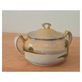 Handpainted Porcelain Lidded Sugar Bowl and Creamer