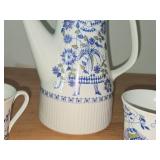 Vintage Figgjo Flint Norway Coffee Pot in the Lotte Pattern by Turi Gramstad Oliver with (2) Coffee Cups