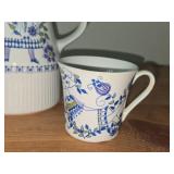 Vintage Figgjo Flint Norway Coffee Pot in the Lotte Pattern by Turi Gramstad Oliver with (2) Coffee Cups