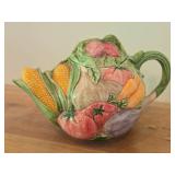 Vintage Rare Handmade Ceramic Vegetable theme Tea Pot - Signed on Bottom