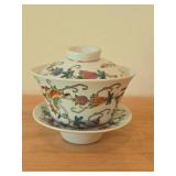 Vintage Chinese Porcelain Tea Cup and Lid with Saucer