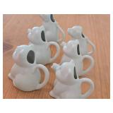 Lot of (6) White Ceramic Creamer Pitchers - Dog theme (x2) and Cat theme (x4)