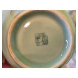 (7) Celadon Peony Embossed Sky Blue Porcelain Lidded Tea Cups + (1) Tea Cup with Crane Design
