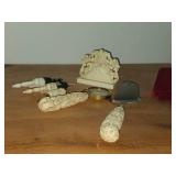 French Ivory Items - (2) Cork, Magnifying Glass, Pill Minder, Cheese Slicer, Skewer, Business Card Holder
