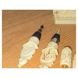 French Ivory Items - (2) Cork, Magnifying Glass, Pill Minder, Cheese Slicer, Skewer, Business Card Holder