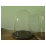 Lot of (3) Cloche Dome with Wood Base - (2) Glass + (1) Plastic