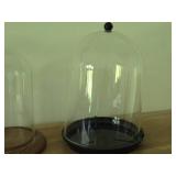 Lot of (3) Cloche Dome with Wood Base - (2) Glass + (1) Plastic