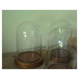 Lot of (3) Clear Glass Cloche Dome with Wood Base