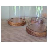 Lot of (3) Clear Glass Cloche Dome with Wood Base