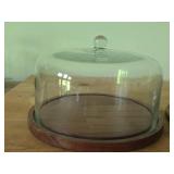 Lot of (2) Cloche Dome with Wood Base - (1) Glass + (1) Plastic