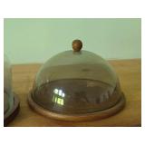 Lot of (2) Cloche Dome with Wood Base - (1) Glass + (1) Plastic