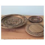 Lot of (3) Handcarved Wooden Decorative Wall Plates