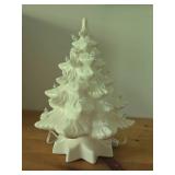 White Light-Up Ceramic Christmas Tree with Clear Bulb Lights