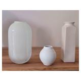 Lot of (3) White Vases - Glass and Ceramic (x2)