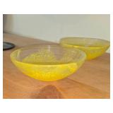 (2) Yellow Glass Bowls + Glass Bowl + Abstract Art Fused Glass Plate