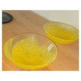 (2) Yellow Glass Bowls + Glass Bowl + Abstract Art Fused Glass Plate