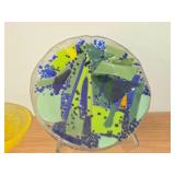 (2) Yellow Glass Bowls + Glass Bowl + Abstract Art Fused Glass Plate