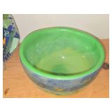 (2) Yellow Glass Bowls + Glass Bowl + Abstract Art Fused Glass Plate
