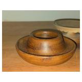 (2) Wood Bowls, (1) Teak Wood Chip Dip Bowl and (1) Cake / Mini Cake Stand