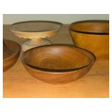 (2) Wood Bowls, (1) Teak Wood Chip Dip Bowl and (1) Cake / Mini Cake Stand