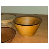 (2) Wood Bowls, (1) Teak Wood Chip Dip Bowl and (1) Cake / Mini Cake Stand