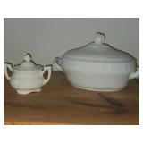 Richard Ginori White Porcelain Soup Tureen + Lidded Porcelain Sugar Bowl - Vecchio Ginori Collection