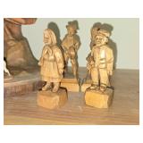 (4) Handcarved Wooden Folk Art Figurines + 5-piece Handcarved Wooden Figurines in a Nativity Scene