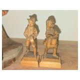(4) Handcarved Wooden Folk Art Figurines + 5-piece Handcarved Wooden Figurines in a Nativity Scene
