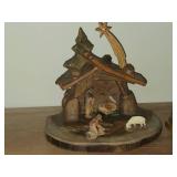 (4) Handcarved Wooden Folk Art Figurines + 5-piece Handcarved Wooden Figurines in a Nativity Scene