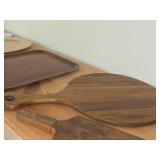 (2) Wood Cutting Boards, (1) Ceramic Cutting Board, (2) Wood Serving Trays