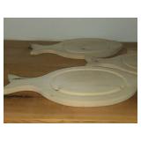 (3) Wood Fish theme Serving Trays + Wood Fish theme Cutting Board + Tear shaped Cutting Board