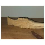 3D Handcarved Wood Fish Art with Hinged Mouth