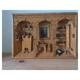 Vintage Handcarved Wood Diorama of a Miniature Kitchen