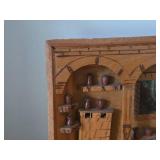 Vintage Handcarved Wood Diorama of a Miniature Kitchen