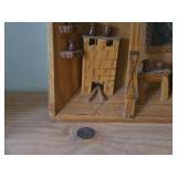 Vintage Handcarved Wood Diorama of a Miniature Kitchen