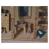 Vintage Handcarved Wood Diorama of a Miniature Kitchen