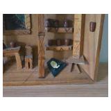 Vintage Handcarved Wood Diorama of a Miniature Kitchen