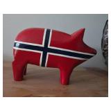 Handpainted Wood Pig with the Flag of Norway
