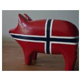 Handpainted Wood Pig with the Flag of Norway