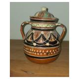 Mexican Redware Handpainted Lidded Jar