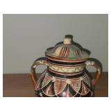 Mexican Redware Handpainted Lidded Jar