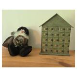 Wood House Shaped Christmas Calendar + Rustic Santa Claus Figure