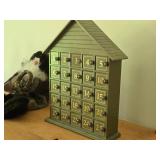 Wood House Shaped Christmas Calendar + Rustic Santa Claus Figure