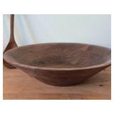 (2) Handcarved Teak Wood Salad Togs and (2) Wood Bowls - One Burl Walnut, One Pine D.G. Schindler 1999-48