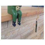 Handcarved Handpainted Wood Frog Shelf Sitter with Fishing Rod