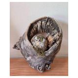 Handpainted Owl Rock set in Wood