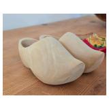 Lot of (2 sets) Wooden Clog Decorations - One Unpainted Set, One Handpainted Set with Dutch Windmill Scene
